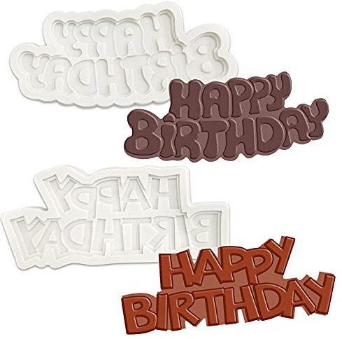Moules de Cuisson Joyeux Anniversaire 3D Joyeux Anniversaire Cuisine Moule 2 pièces Happy Birthday Moule Moule à chocolat en Silicone Moule à Praliné Lettres Forme Gâteau au Silicone Fondant Moules