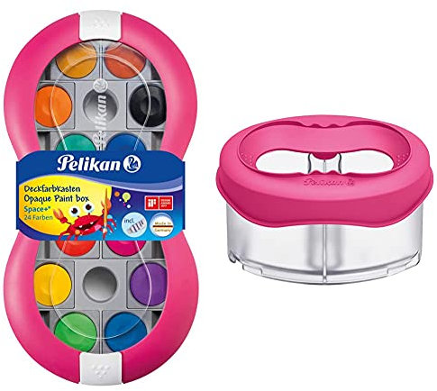 Pelikan 700016 Deckfarbkasten Space+, 24 integrierter Mischpalette, Farbe: Magenta, 1 Stück, Bunt & 800327 Wasserbox Space, magenta
