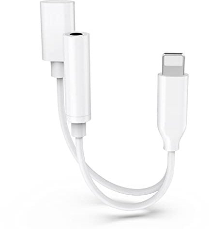 Adaptador de Auriculares para iPhone, 2 en 1 Lightning a Jack de 3.5 mm para Auriculares, Adaptador de Cable de Carga Convertidor Compatible con iPhone 13/12/11/XS/XR/8