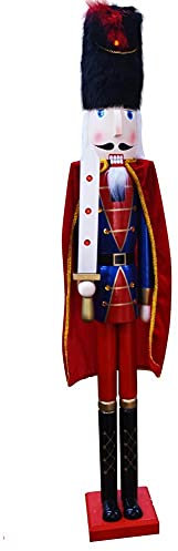 BAKAJI Riesiger hölzerner Nussknacker Soldat Weihnachtsnussknacker Höhe 106 cm Gemalte Kleider Bart und Haar aus Plüsch mit Arbeitsmechanismus Weihnachtsdekorationen (Design 10)