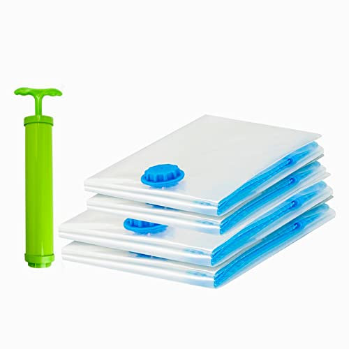 Vacuum Bags, 4 PCS Reusable Storage Bags, With Hand Pump, 80x60 cm, 60x40cm Compression Storage Bags, Double Seal Zip Compressed for Storage Coats Clothes Towels Bedding Duvet Blanket, Transparent