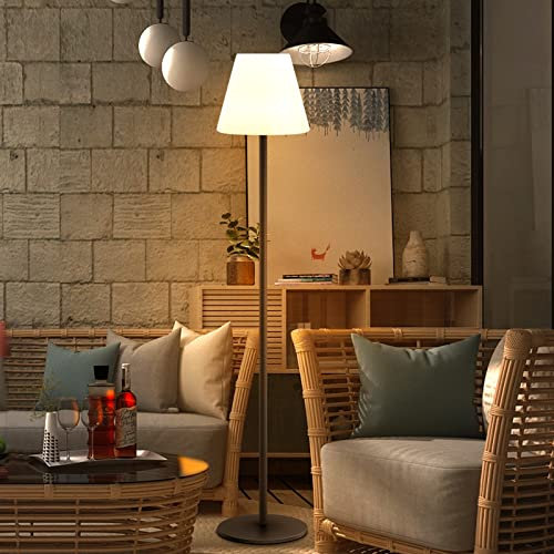 FUYO Solar Stehlampe Kabellos Outdoor Dimmbar Stehlampe mit Lichtsensor 4-Fach Höhenverstellbar Warmweiß RGB LED Stehleuchte Kabellos Wasserdicht IP65 für Außen Terrasse Garten Hotel Esstisch Schwarz.