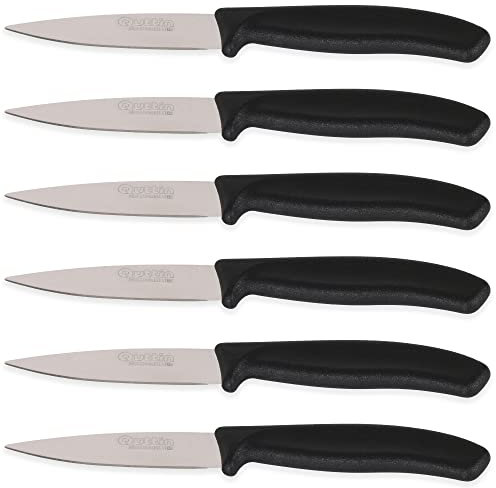 Quttin Cuchillo Pack de 6 Cuchillos de Uso Diario. Juego de 6 Cuchillos Pelador. Mango Negro Resistente y Duradero. Cuchillo Apto para Carne, Pelador, Cocina, Mesa. Set 6 Piezas