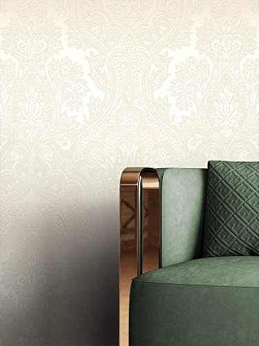 NEWROOM Tapete Creme Vliestapete Leicht Glänzend - Barocktapete Barock Beige Weiß Ornament Prunk Glamour inkl. Tapezier-Ratgeber