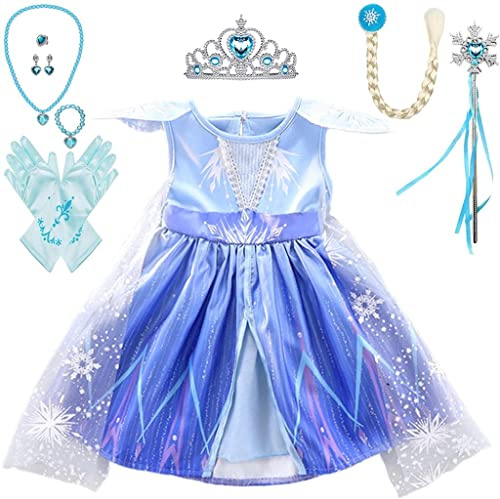 Lito Angels Schneekönigin Elsa Kleid mit Schleppe und Zubehör für Kinder Mädchen Eiskönigin 2 Prinzessin Kostüm Verkleidung, Blau