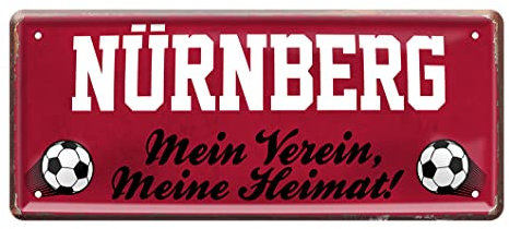 Nürnberg Fan Blechschild - Retro Fußball Schild - Deko Fanartikel für Wohnzimmer Kinderzimmer Werkstatt - schöne Geschenkidee für große und kleine Nürnberger Fussball Fans - 28x12cm