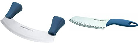 Tescoma 863046 Presto Mezzaluna, 18 cm & 863049 Presto Coltello Giapponese, Acciaio Inossidabile, Blu, 20 cm, 1 Pezzo