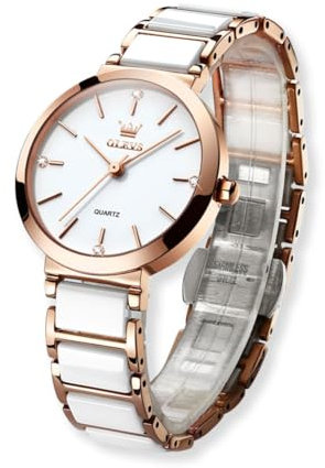 Raitown Damenuhr Edelstahl Wasserdicht Analog Quarz Stylisch Geschenke für Damen Uhren Roségold