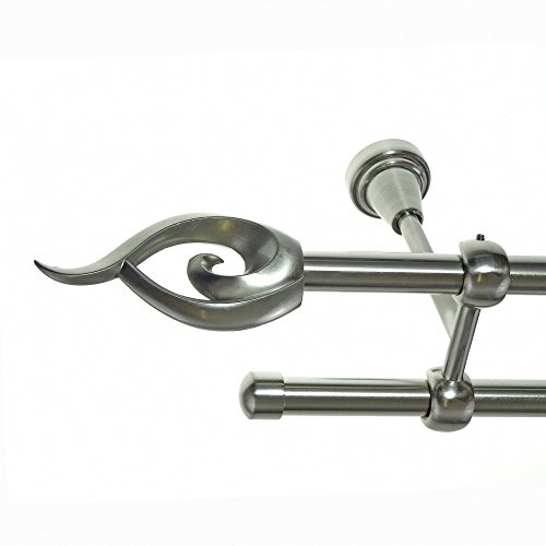 BASIT Gardinenstange Edelstahllook 16mm 2-läufig Decke 400cm lang D24 | Gardinenstangenset doppelläufig Deckenmontage Metall Vorhangstange Deckenhalterung 120-600cm wählbar Kappe Flamme E24