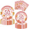52Pcs 50th Paper Plates and Napkins Rose Gold,16 Guests Pink and Gold 50th Birthday Party Tableware Paper Plates and Napkins Set for Women 50th Birthday Gifts,Birthday Party Decorations Supplies