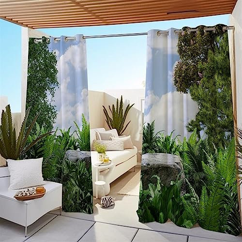 BESTORI Outdoor Vorhänge, Wasserdicht Verdunkelungsvorhang Blickdicht Sichtschutz Sonnenschutz Vorhang mit Ösen für Pavilion Balkon Garten Patio, 1 Stück, Stil 10, 264x160cm