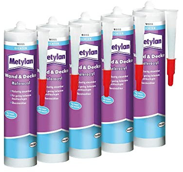 Metylan Maler-Acryl Wand & Decke, für innen und außen, weiß, überstreicbar; 5x300ml