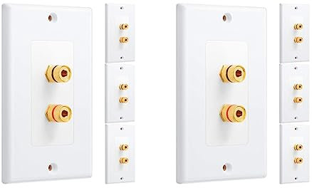 VENEKA 8 Pack Single Gang 1.0 Speaker Wire Wall Plate (Banana Plug Wall Plate) for 1 Speaker, White