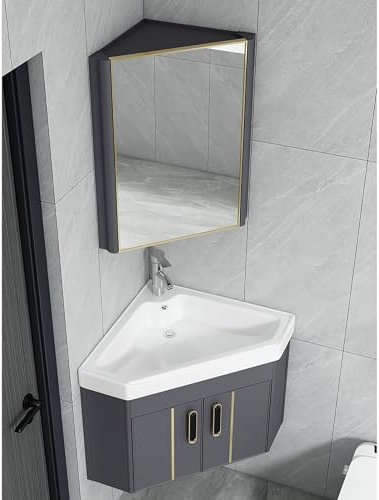 oocco Eckwaschbeckenwandmontiertes Keramikwaschbecken,Badezimmerschrank Mit Wasserhahn Und Abfluss, Keramikwaschbecken,für Zuhause, Küche, Terrasse, Zimmer (Size : 48cm)
