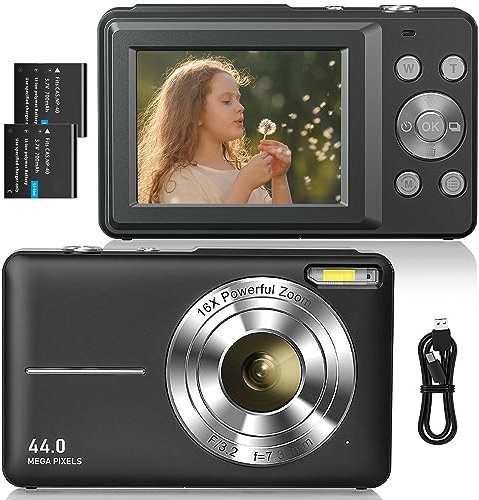 Sevenat Cámara Digital Compacta, FHD 1080P 44MP Cámara de Fotos Zoom Digital de 16X Detección de Rostros para Niños,Principiantes