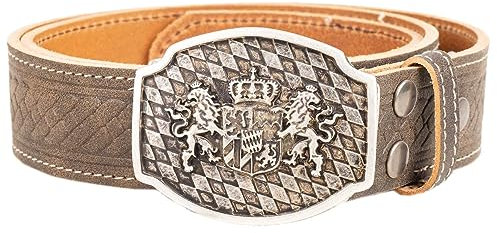 Goldschmidt Trachten Trachtengürtel Flechtprägung 40mm breit | Gürtel Echtleder Made in Germany | Gürtelschnalle mit Bayern-Wappen (125)