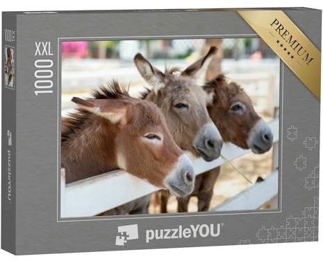Puzzle 1000 Teile XXL „DREI neugierige Esel am Zaun“