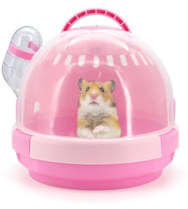 Cage de transport portable en plastique pour hamster et souris - Pour petits animaux - Avec bouteille d'eau - Rose