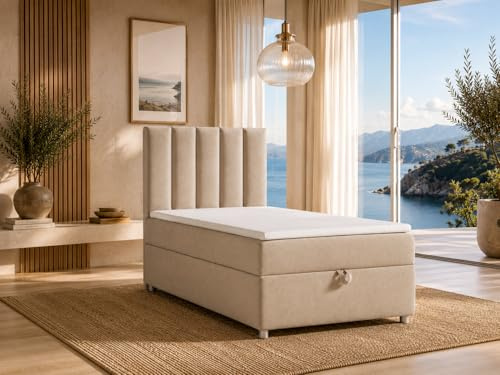 Best For Home Boxspringbett 80 x 200 | Einzelbett mit Bettkasten, Bonnell-Federkern-Matratze und Topper | Premiumqualität Polsterbett | Boxspringbett erhältlich Größen