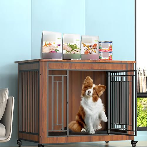 Heavy Duty House Style Dog Pet Home Wooden Dog House TV Stand Table Indoor Furniture Style Dog Kennel Cage House Wood and Metal Kennel Cage for Medium Dogs up to 120 lb. (Color : White, Size : 98x68