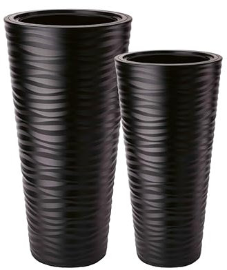 MELTOM Lot de 2 pots de fleurs à effet 3D - Forme ondulée - Rond - Taille XL XXL - Noir
