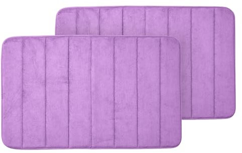 Moonlight Bedding 2 Pack Bath Mat Non Slip Anti Mould Lilac 50 x 80 cm Memory Foam Bathmat Thick Super Soft and Comfortable Bath Mats Washable & Water Absorption Bathroom Mat