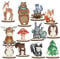 Holz Waldtiere Deko Ornamente,12 Stück Holz Tischdekorationen mit Holzsockel,Niedliche Waldtiere Ornamente,Tortendeko Dschungel,Tischaufsätze für Waldlager für Kindergeburtstag Deko