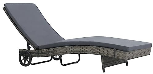 HEFZGDB Sonnenliege mit Rädern und Auflage Poly-Rattan Anthrazit Feldbett Gartenliege Strandkorb Geeignet für Pool, Terrasse, Garten.