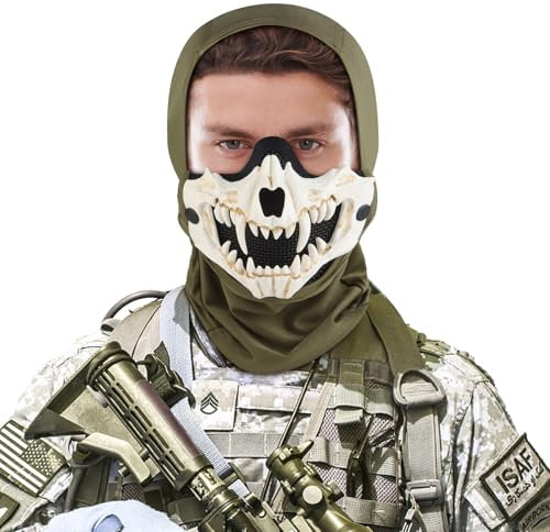Yzpacc Airsoft Halbgesichts-Totenkopfmaske, taktische Sturmhaube, Vollgesichtsmaske, taktischer Gesichtsschutz, Netzmaske für Halloween, Paintball, CS, Jagd, Outdoor-Sport, Airsoft, Skifahren, Schutz