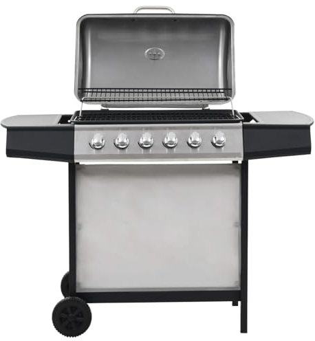 ZEYUAN Gasgrill mit 6 Brenner, Grill Gas, Gas Tischgrill, Tischgasgrill, Grill Für Balkon, Kombigrill, Grillstation,n Edelstahl Silbern