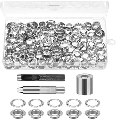 Bczhieulw 120 set ojales para lonas,10mm ojales metalicos,argollas para toldos y lonas,incluye herramienta de perforación, herramienta de instalación, base, adecuado para Lona, Cuero (10mm)