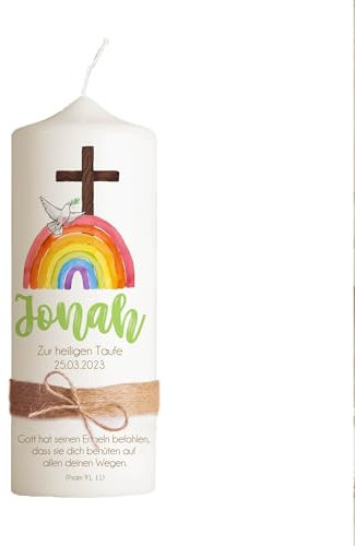 Taufkerze | Regenbogen | 15-30 cm Höhe | Personalisierte Kerze | Jungen und Mädchen | Evangelisch | Katholisch
