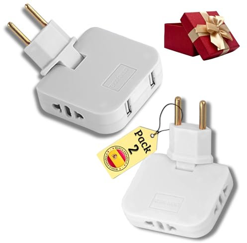 2 UND de ladron enchufes plano 1 de 3 tomas y 1 con 2 salidas USB, 4000W 250V 16A, enchufe plano pared extraplano giratorio 180º, ladrón enchufe plano, enchufe multiple plano, ladron plano.