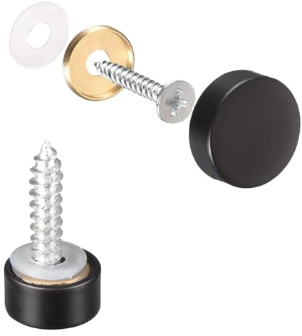 TOP-VIGOR 10mm Screw Cover Caps, 10Pcs Polished Mirror Screw Caps, Black | Brass Decorative Mirror Nails with Caps, Screw Caps Covers Fasteners for Glass Mirrors Bathroom Advertising Sign