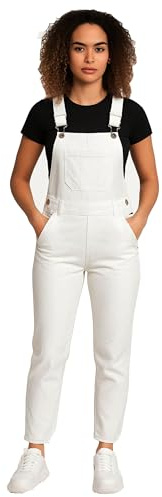 imporio 11® Salopette lunga da donna in denim, salopette lunga in denim, taglie 40-10-12-14-16-18-20-22, bianco, 52