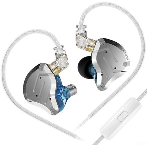 RANRAO Per cuffie KZ ZS10 Pro IEM, cuffie dinamiche da gioco musicale in ferro da 10 unità adatte per l'uso a lungo termine in varie impostazioni (blu con microfono)