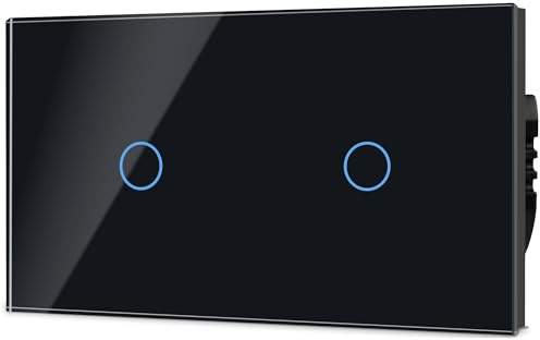 TAWOIA Normaler Lichtschalter, 1 Fach 1 Wege mit 1 Fach 1Wege Wandlichtschalter Glasscheibe Berührungs Lichtschalter 86 * 157 mm Schwarz