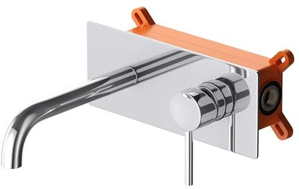 doporro Design Wandarmatur aus Messing Waschbeckenarmatur für Wandmontage Einhebel-Waschtischmischer in silber Unterputz-Waschtischarmatur für Badezimmer WA112