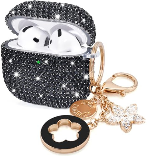 VISOOM Niedliche Schmuckhüllen für Airpods 4 Hüllen 2024, glitzernde Airpods-Hülle für 4. Generation, TPU, Airpod-Hülle 4. Generation, glitzernd, Schlüsselanhänger für iPods, Ohrhörer, Airpods 4