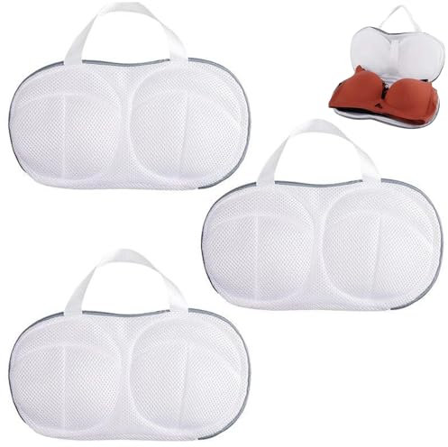 3Pcs Bra Washing Machine Bag, Underwear Bra Wash Bag Net with Zipper and 3D Bracket, Anti Deformation Washing Bag for Women Laundry Storage Washing Delicates(A to C Cups)
