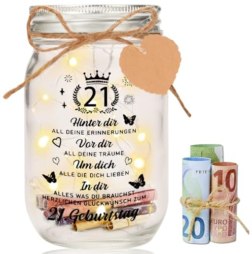 21. Geburtstag Frau Mann, LED Flaschenlicht Geburtstag 21 Geldgeschenke,Flaschenlichter Geburtstag Geschenke 21.Geburtstagsgeschenk Geld Leuchtflasche,Geschenke zum 21 Geburtstag Frau Mann