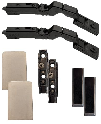 Gedotec Topfscharnier Tiomos Mirro Schwarz | Glastürscharnier für Spiegeltüren & Glastüren | 2 KOMPLETTE Sets | Scharnier mit Dämpfung | Öffnungswinkel 125° | Topfband-Set mit Zubehör