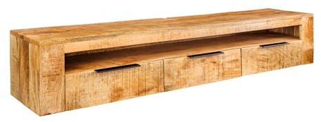 Riess Ambiente Hängendes TV-Board Iron Craft - 160cm - Natur - Mango Massivholz Lowboard mit 3 Schubladen Wandmontage Design