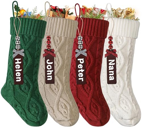 SOMYTING Weihnachtsstrumpf Personalisiert Gestrickte Strümpfe 18” Großer gestrickter Nikolausstrumpf mit Namensschildern Xmas Strümpfe für Party Weihnachten Deko (Mehrfarbig)