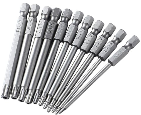 100mm Security Torx Screwdriver Bit Set, 11PCS Hollow Magnetic Bits T6-T40 | S2 steel hollow star bits with 1/4 inch hex shank, magnetic design for secure fit, ideal for impact drivers and repair work