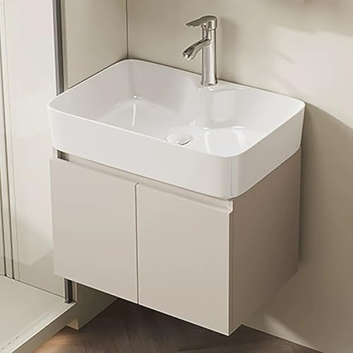 Waschbecken mit Unterschrank mit Keramikwaschbecken und Wasserhahn, 2-Türigem Aufbewahrungsschrank mit Soft-Close-Funktion, Platzsparendes Badezimmerschrank-Waschtisch-Set(50*36cm/19.6*14.1in)