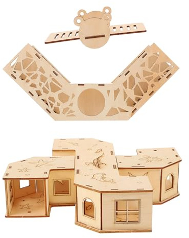 GARVALON Hamster Tunnel Holzspielzeug Labyrinth mit Wippe und Versteck für Kleine Nager Wie Hamster Rennmäuse und Kaninchen Abnehmbar Fördert Bewegung und Training