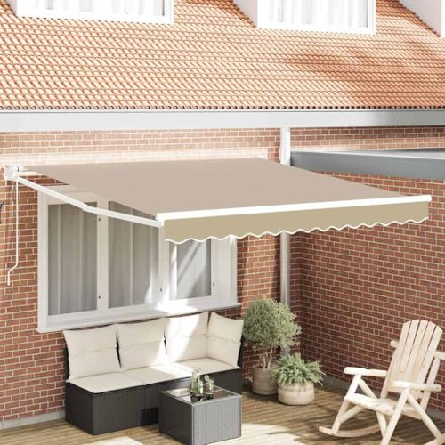 Tenda da sole retrattile, beige, 350 x 250 cm, per gazebo, balcone e giardino