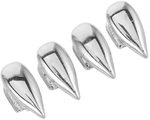 UKCOCO 4pcs Silver Plated Teardrop Fang Tooth Grill Caps, Removable Hip Hop Front Canine Teeth Jewelry for Streetwear and Halloween Cosplay
