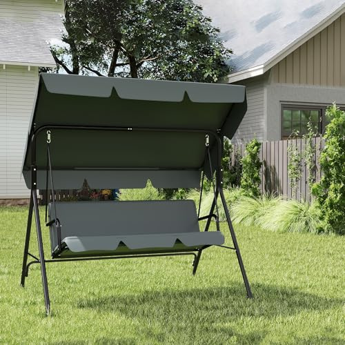 SUBTLETY Hollywoodschaukel 3 Sitzer für Familien, 193x110x152cm Gartenschaukel mit Verstellbarem Sonnendach & Liegefunktion, Pulverbeschichteter Stahlbank für Garten & Terrasse (Anthrazit)